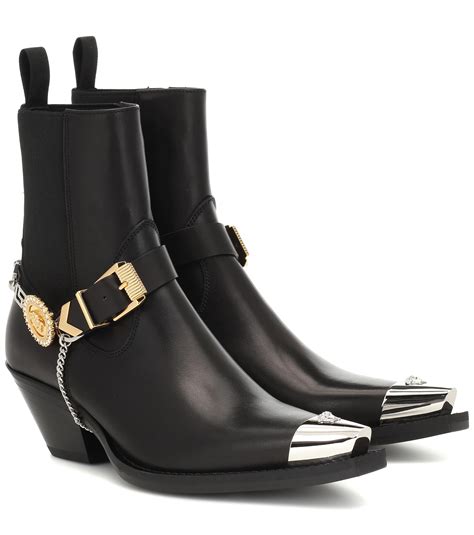 versace collection black leather men high top boot v900263|versace ankle boots men.